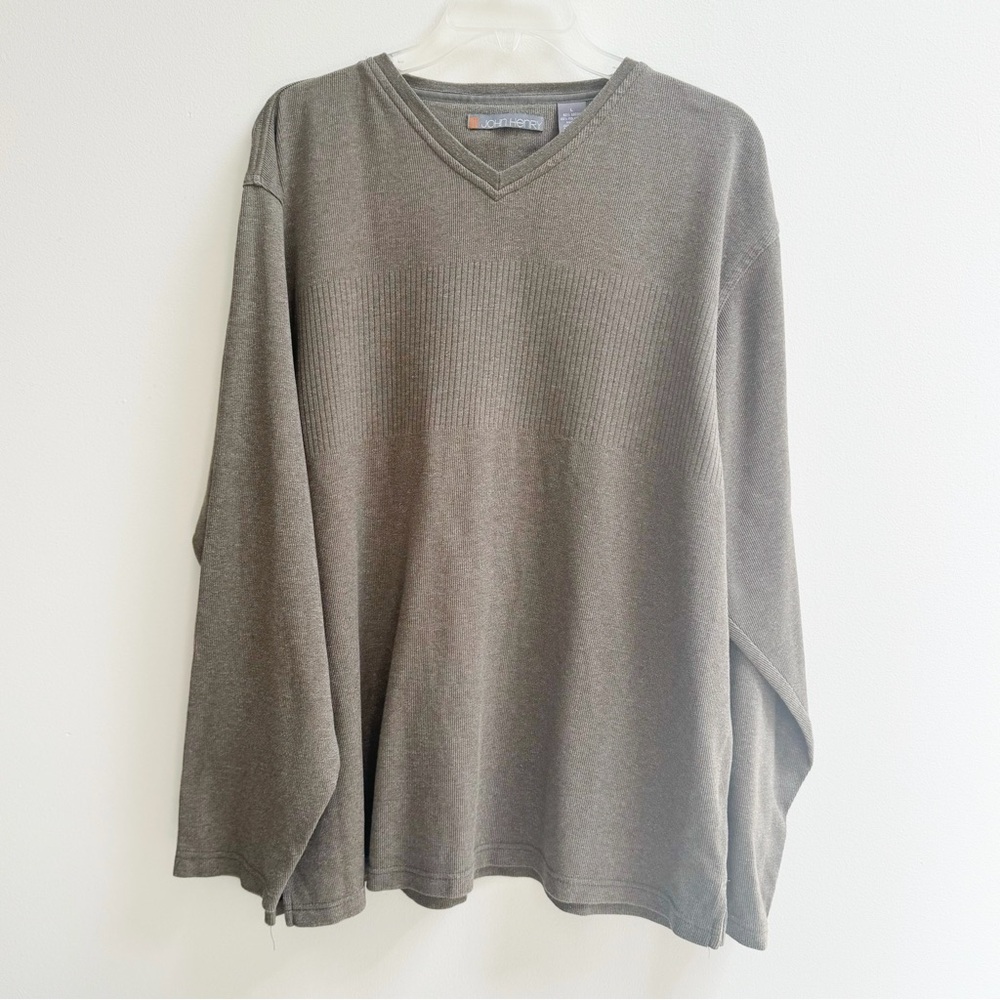 John Henry | Men’s Olive Green V-Neck Lightweight Pullover Sweater EUC